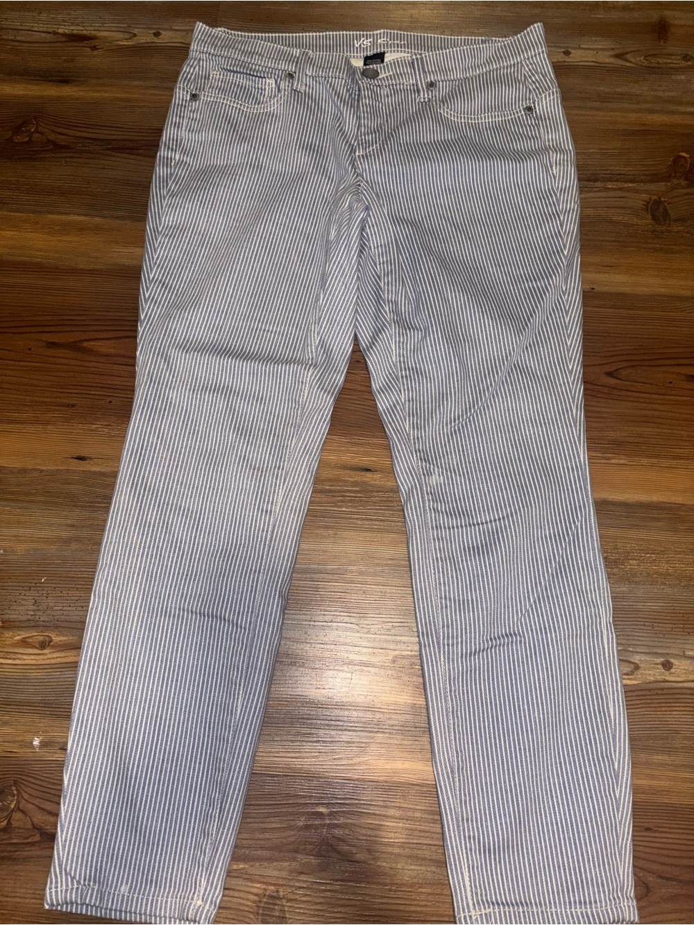 Victoria's Secret Blue and White Striped Straight Leg Jeans